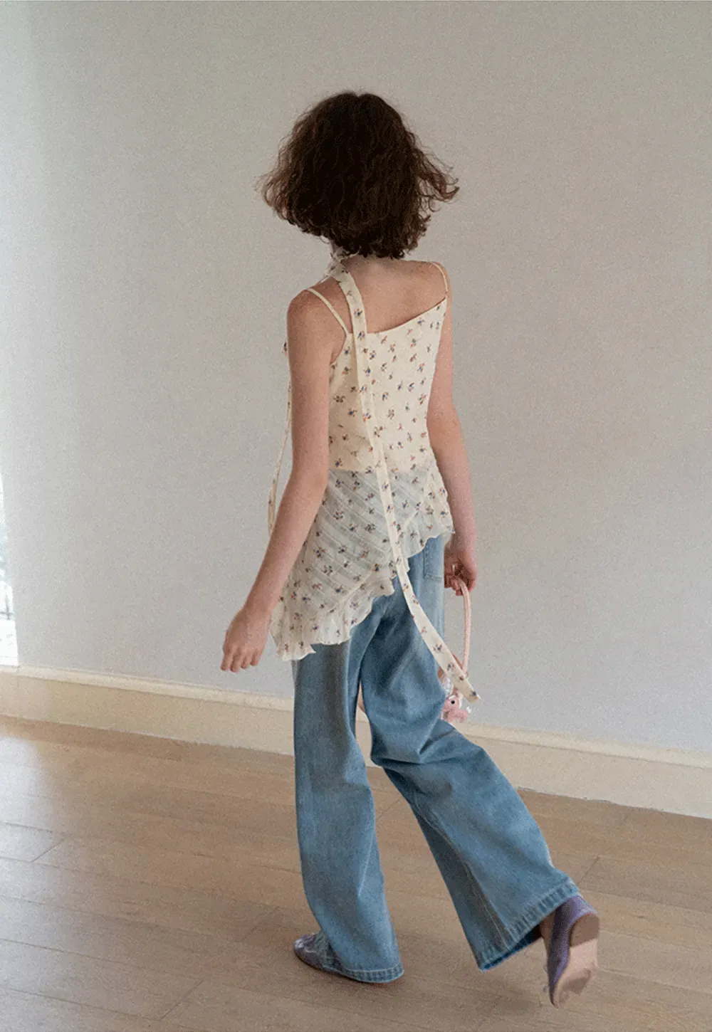 Floral Print Ruffled Asymmetrical Choker Tank Top