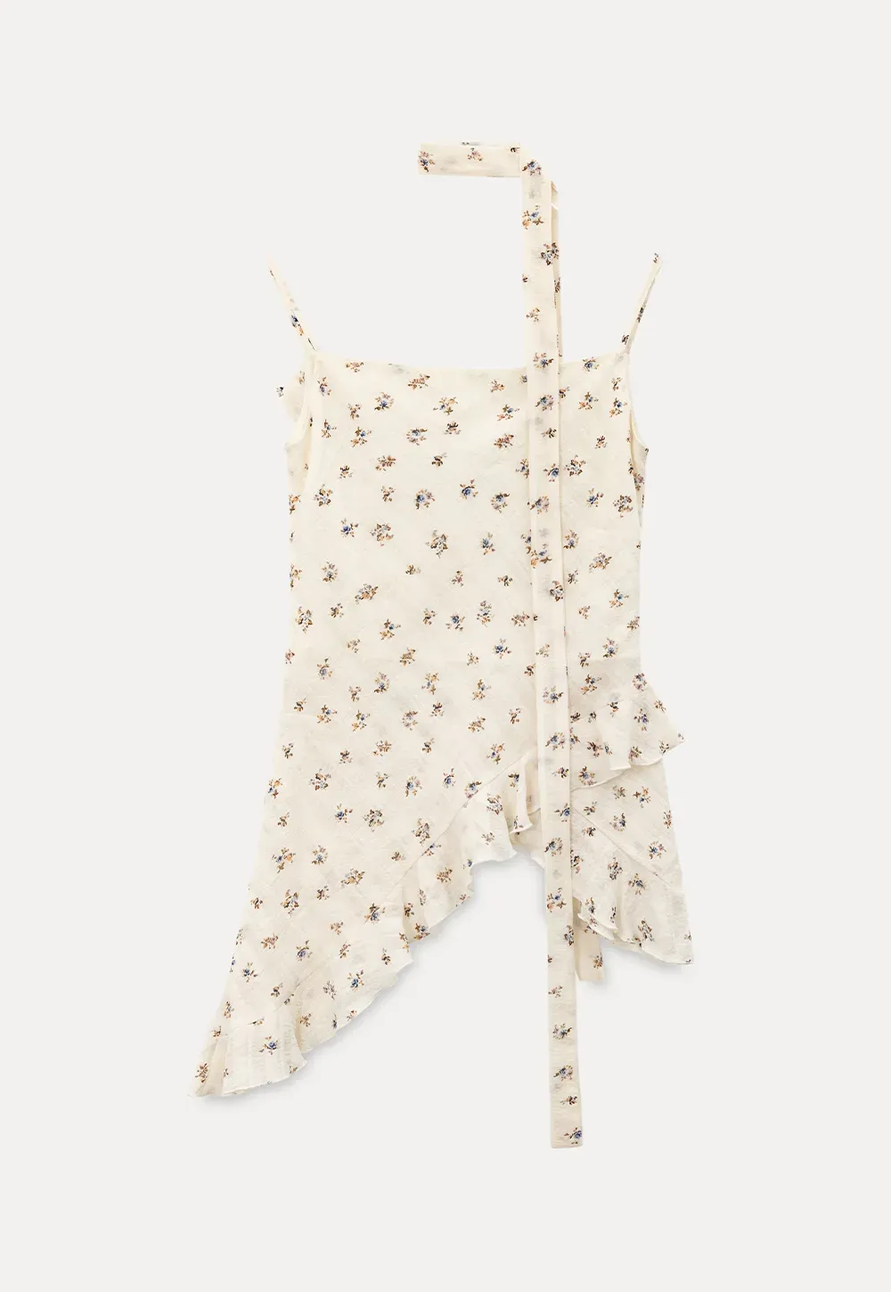 Floral Print Ruffled Asymmetrical Choker Tank Top