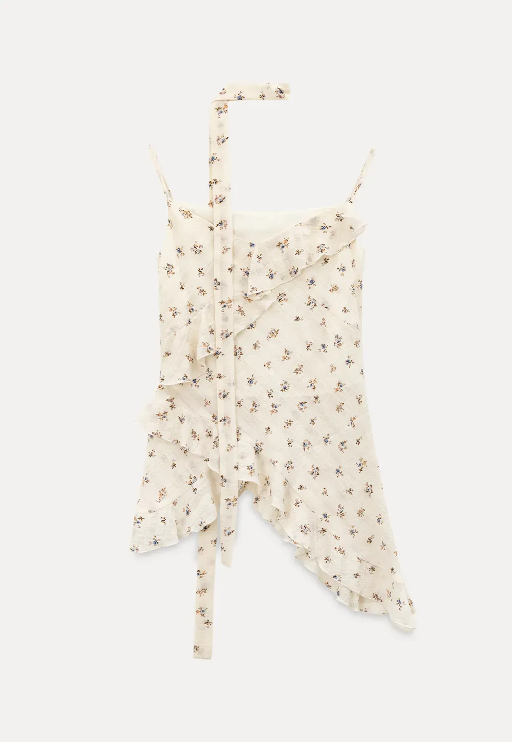 Floral Print Ruffled Asymmetrical Choker Tank Top