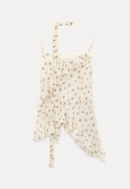 Floral Print Ruffled Asymmetrical Choker Tank Top