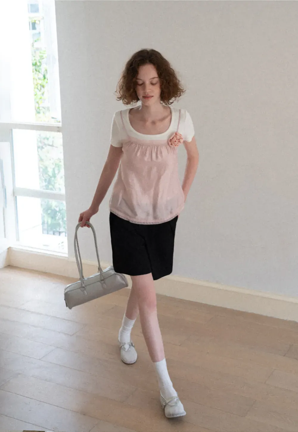 Sheer Layered Top with Floral Applique and Lace Trim