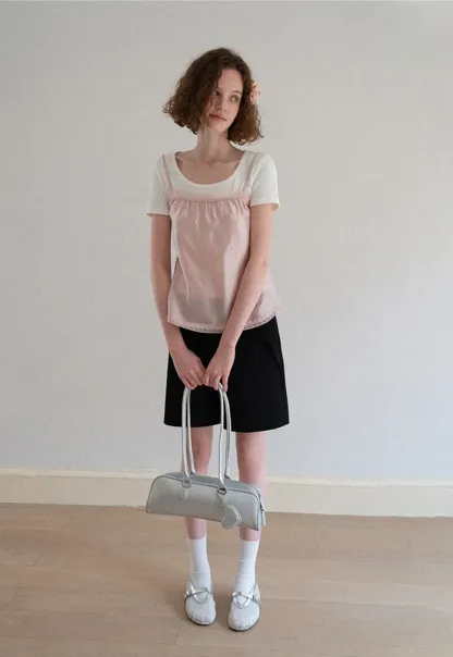 Sheer Layered Top with Floral Applique and Lace Trim