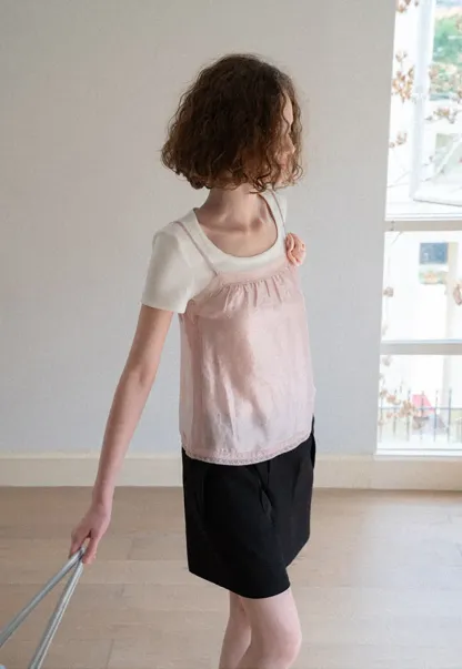 Sheer Layered Top with Floral Applique and Lace Trim