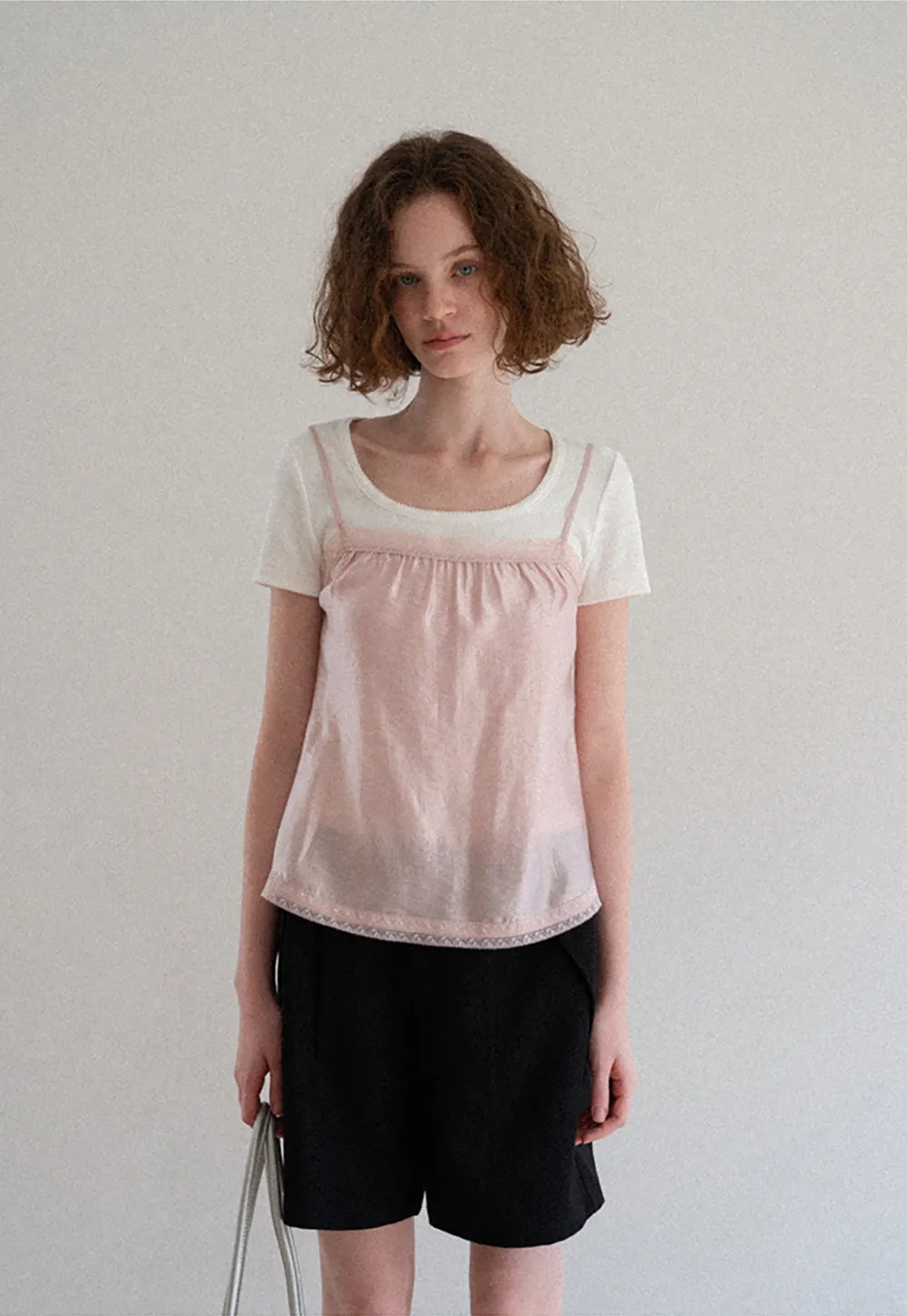 Sheer Layered Top with Floral Applique and Lace Trim