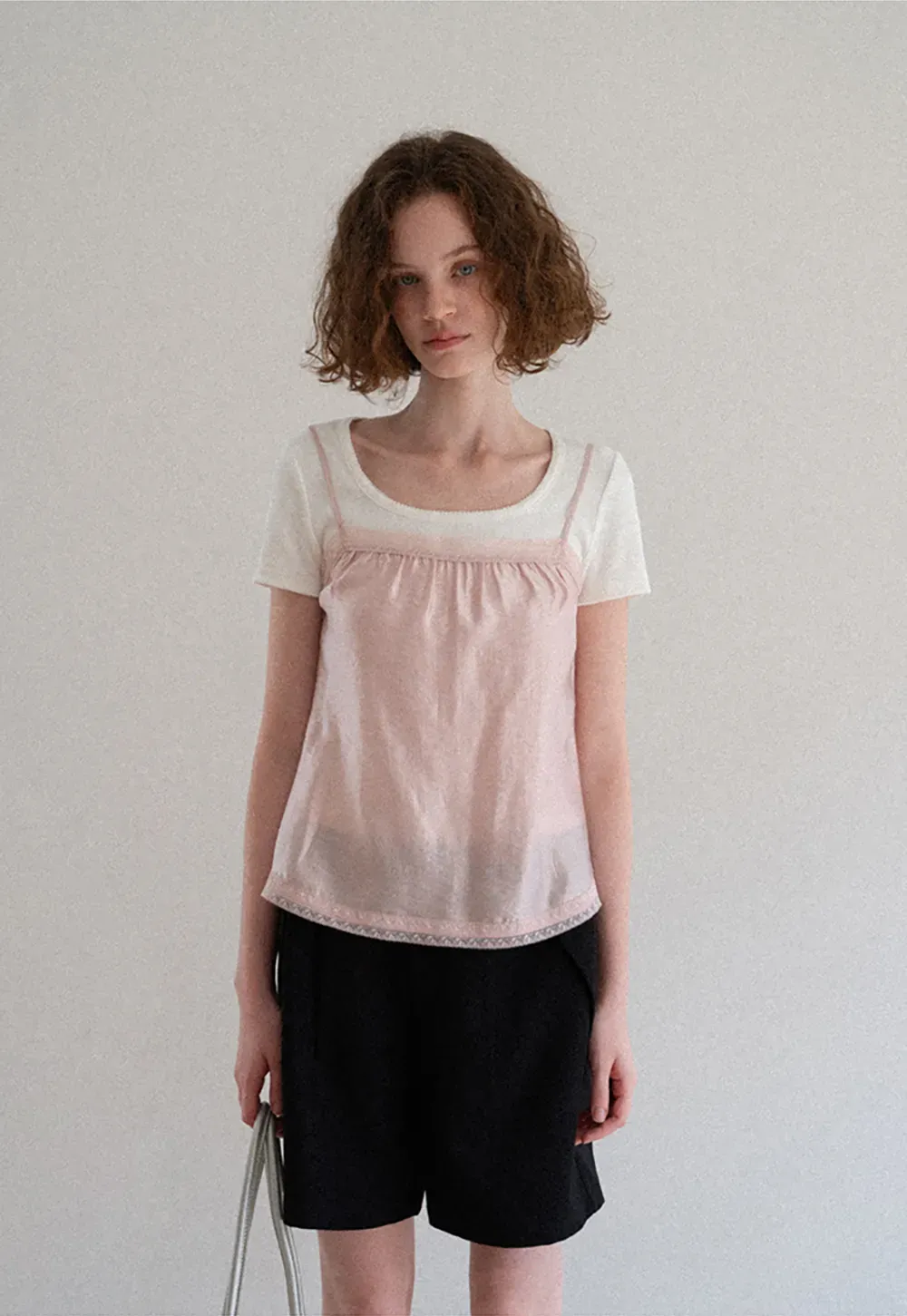 Sheer Layered Top with Floral Applique and Lace Trim