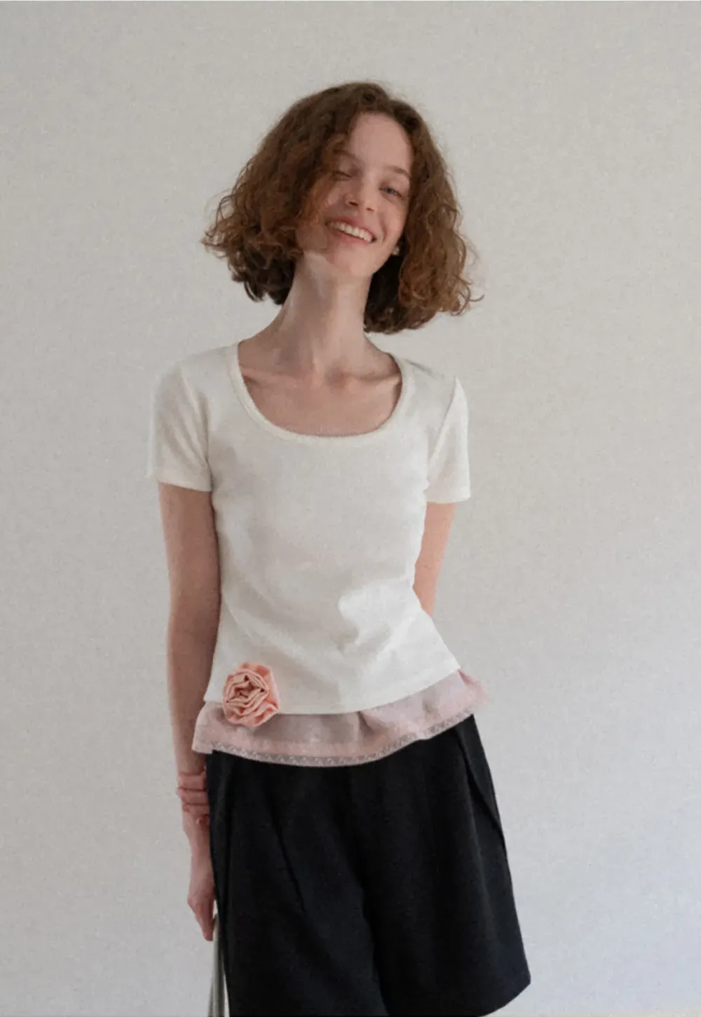 Sheer Layered Top with Floral Applique and Lace Trim