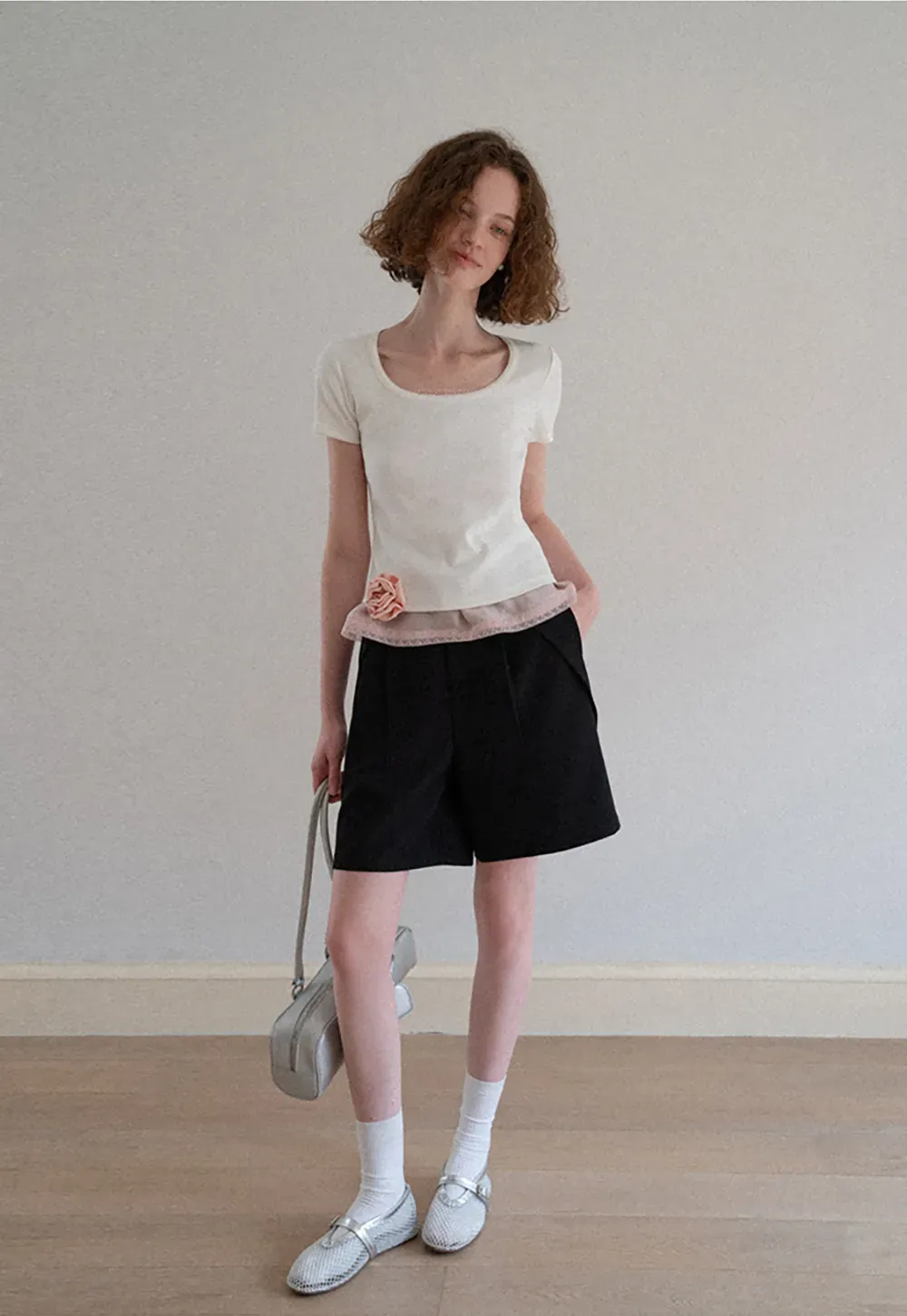 Sheer Layered Top with Floral Applique and Lace Trim