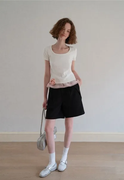 Sheer Layered Top with Floral Applique and Lace Trim