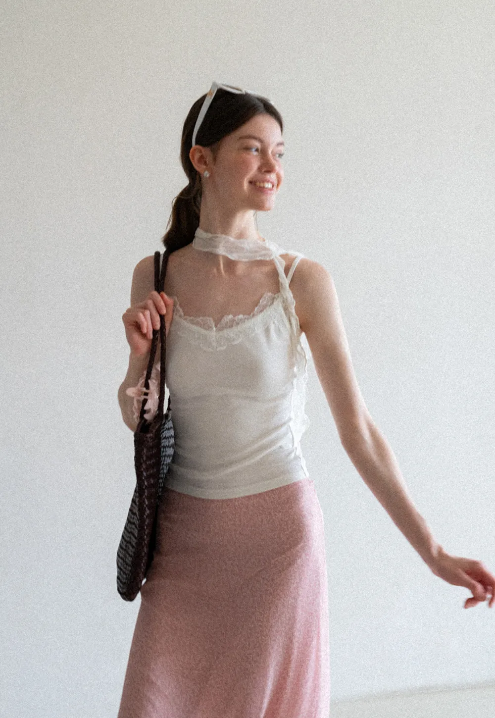 Lace Trim Halter Neck Tank Top