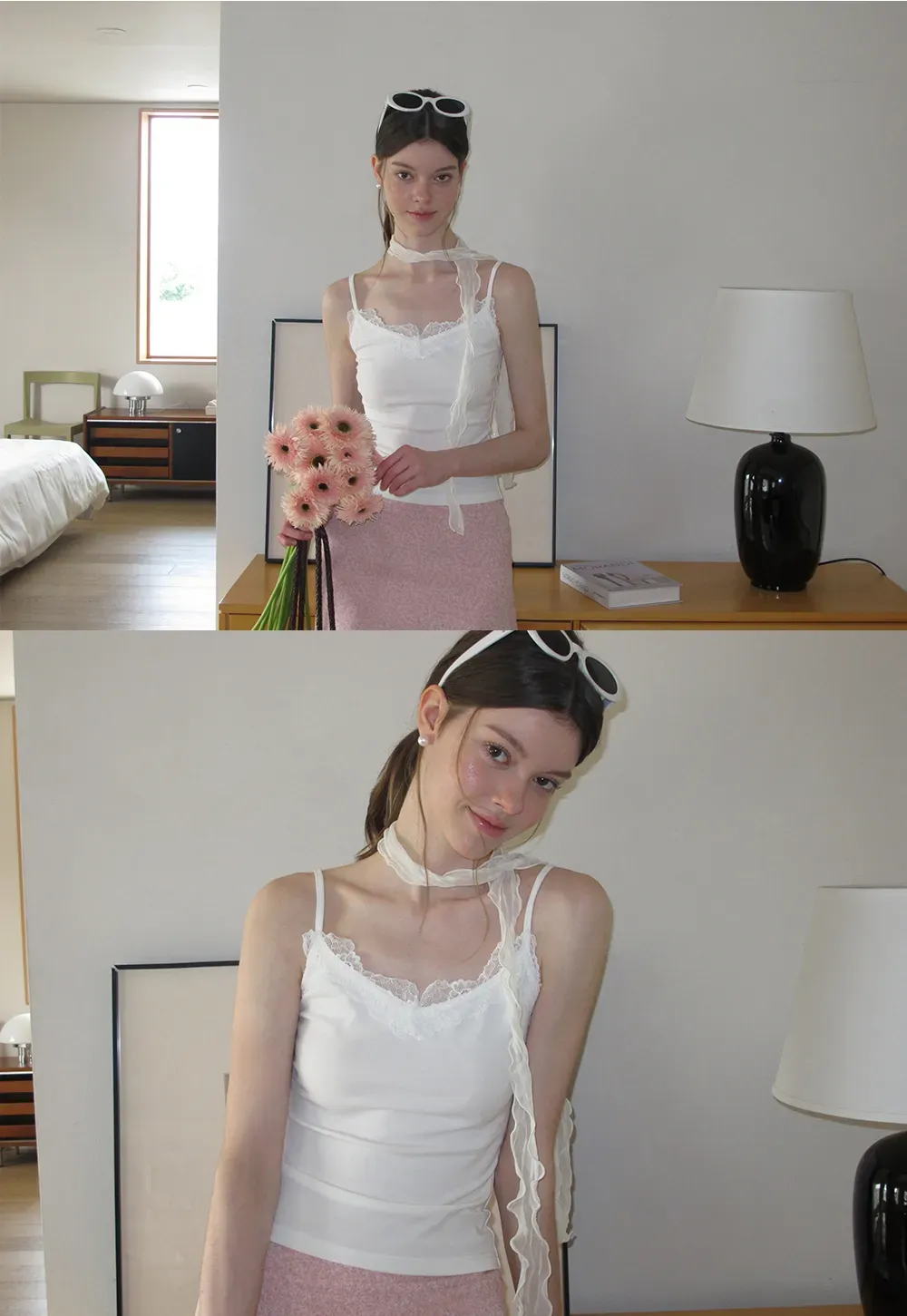 Lace Trim Halter Neck Tank Top
