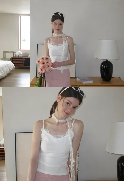 Lace Trim Halter Neck Tank Top