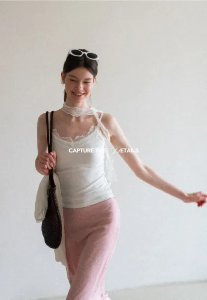 Lace Trim Halter Neck Tank Top
