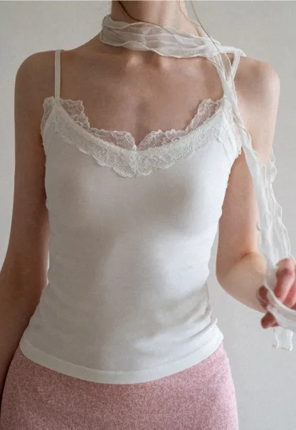Lace Trim Halter Neck Tank Top