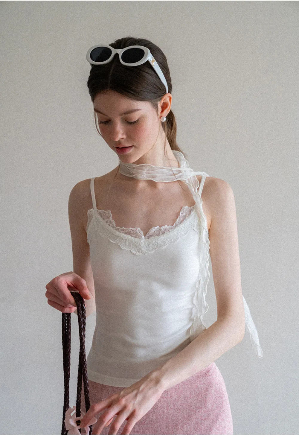 Lace Trim Halter Neck Tank Top