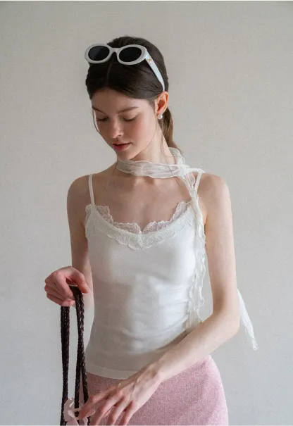 Lace Trim Halter Neck Tank Top