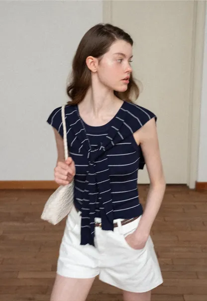 Horizontal Striped Ribbed Knit Tank Top