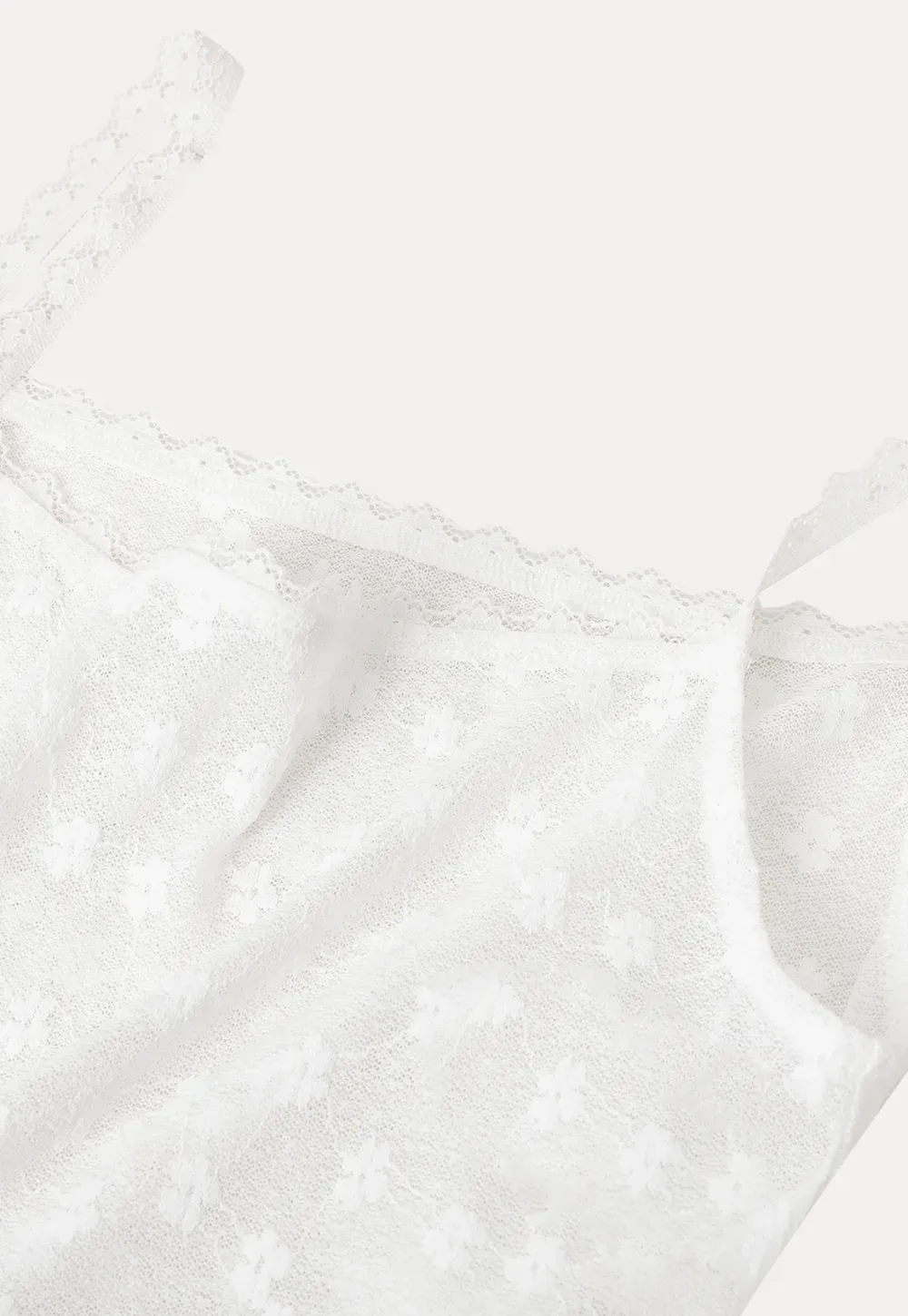 Lace Trim Cropped Floral Embroidered Tank Top