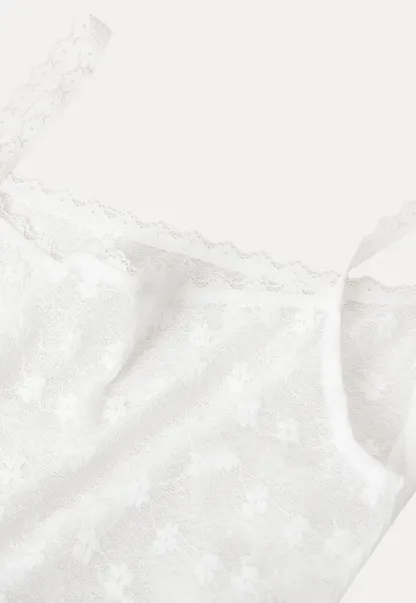 Lace Trim Cropped Floral Embroidered Tank Top