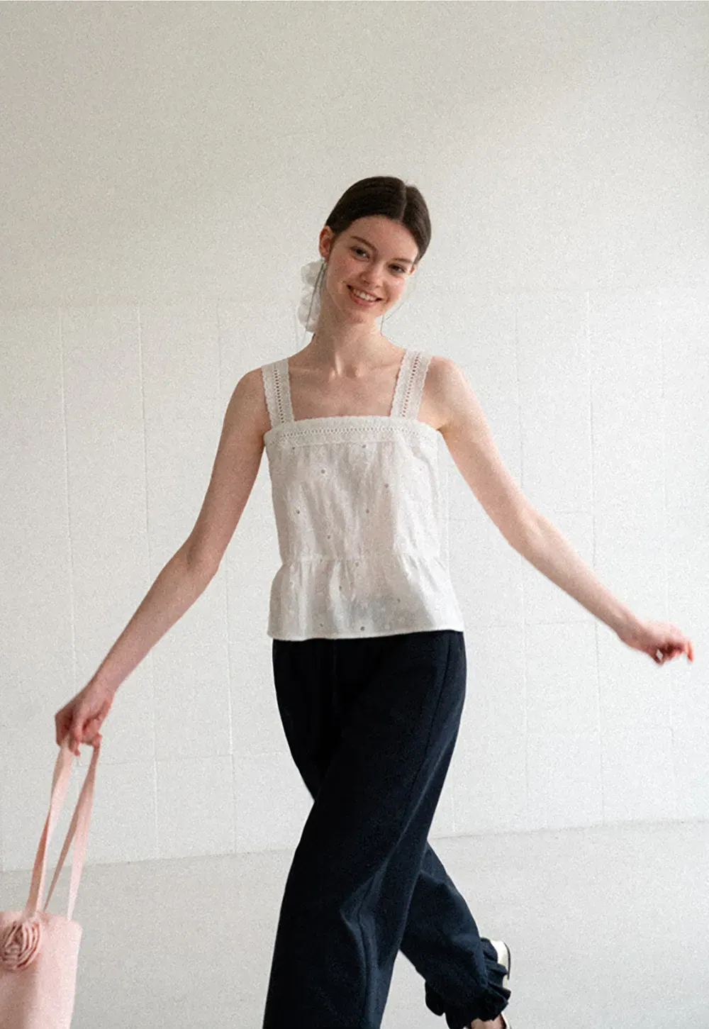Lace Trim Square Neck Embroidered Tank Top