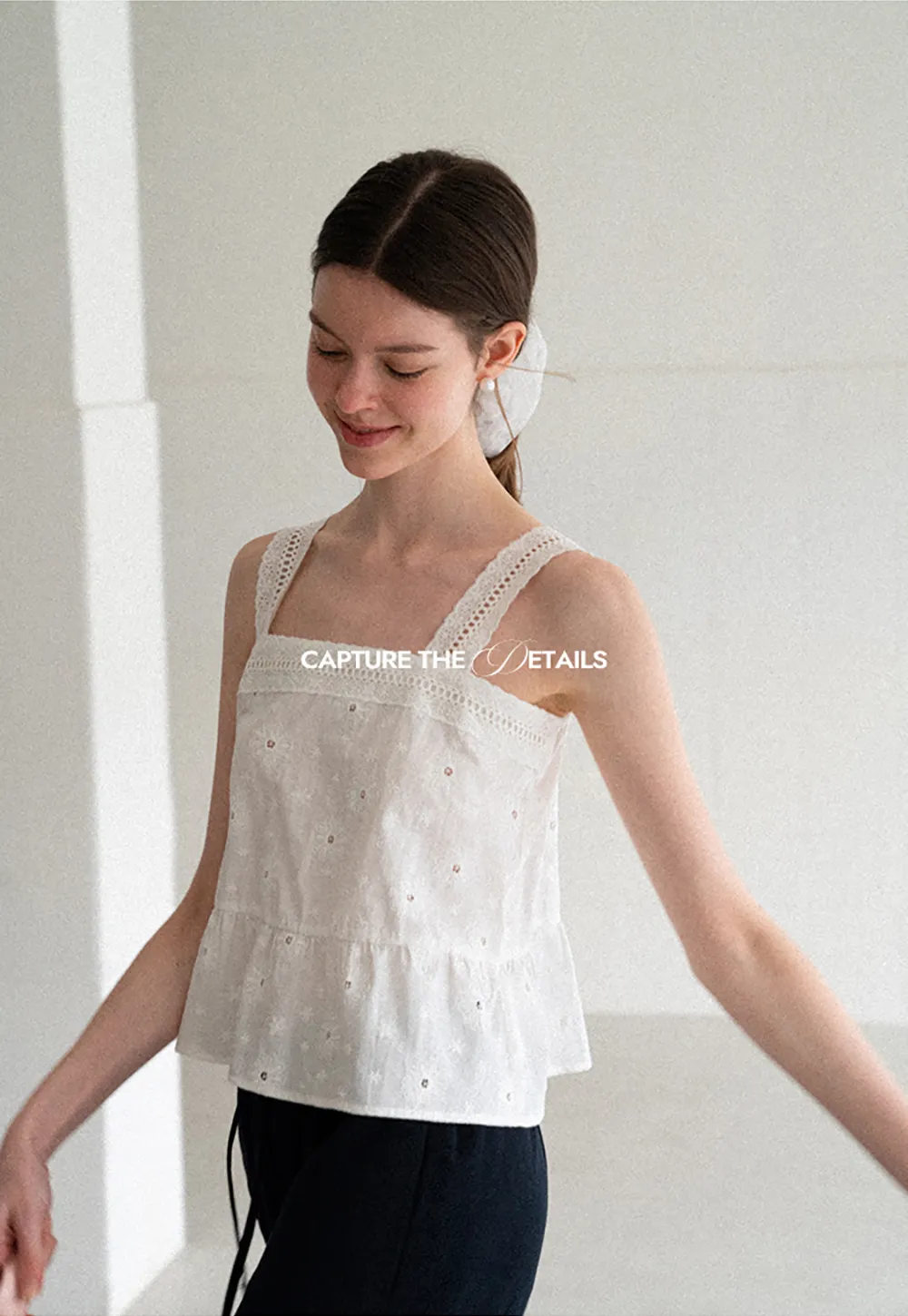 Lace Trim Square Neck Embroidered Tank Top
