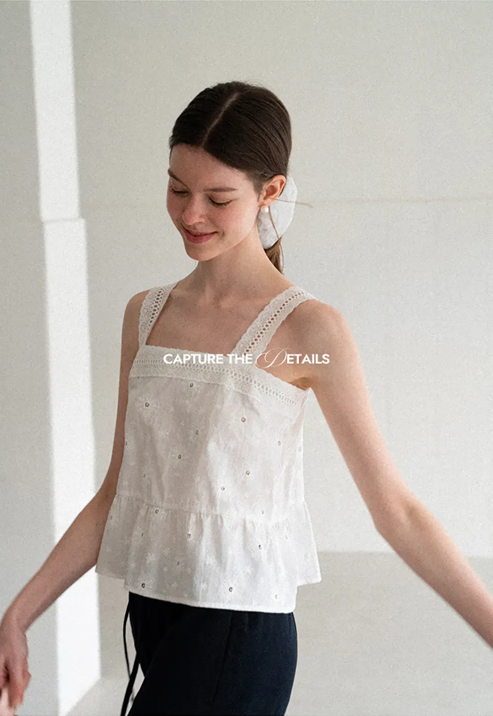 Lace Trim Square Neck Embroidered Tank Top