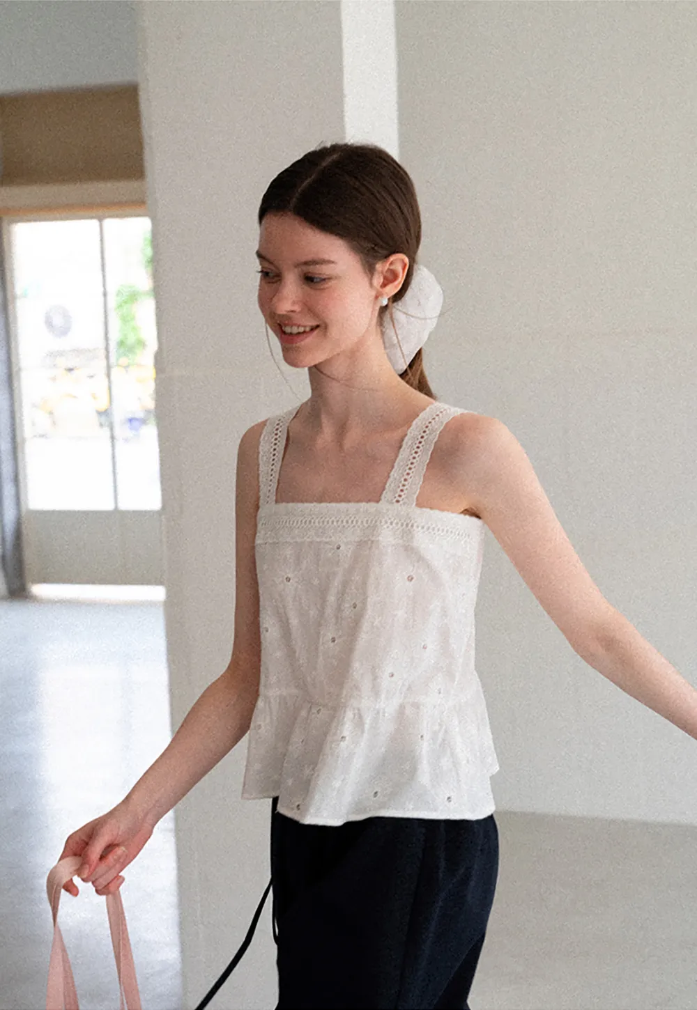 Lace Trim Square Neck Embroidered Tank Top