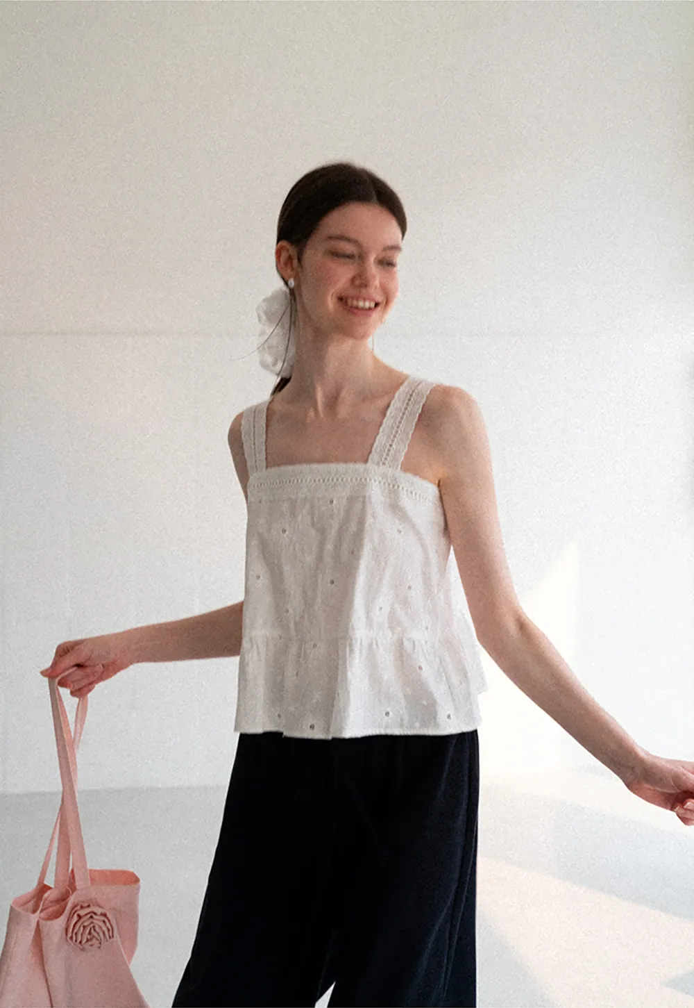 Lace Trim Square Neck Embroidered Tank Top