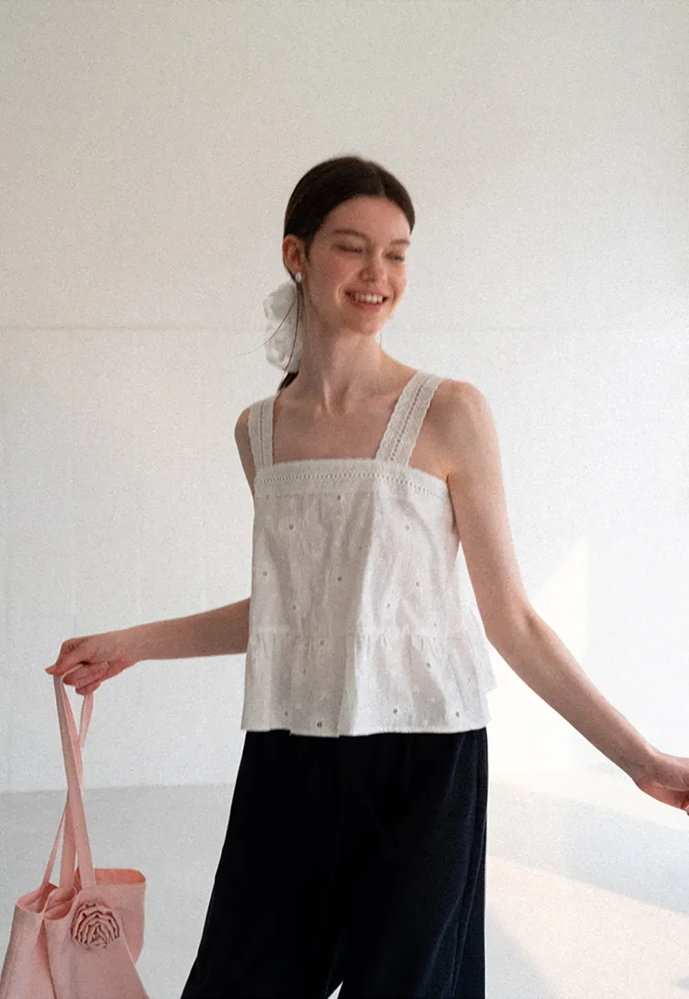 Lace Trim Square Neck Embroidered Tank Top