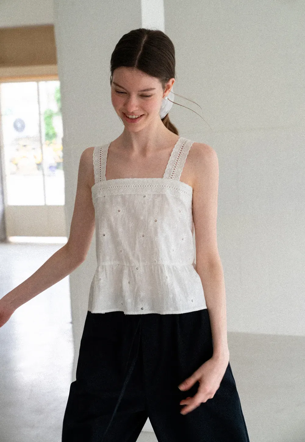 Lace Trim Square Neck Embroidered Tank Top