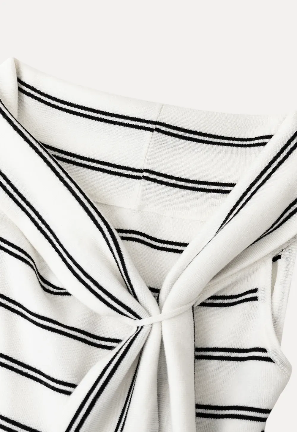 Off Shoulder Knotted Striped Ribbed Knit Tank Top