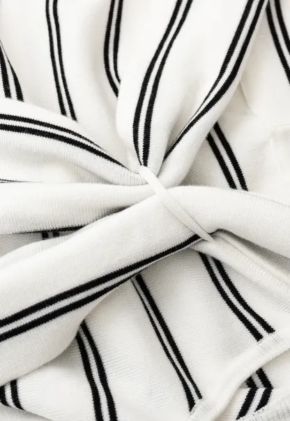 Off Shoulder Knotted Striped Ribbed Knit Tank Top