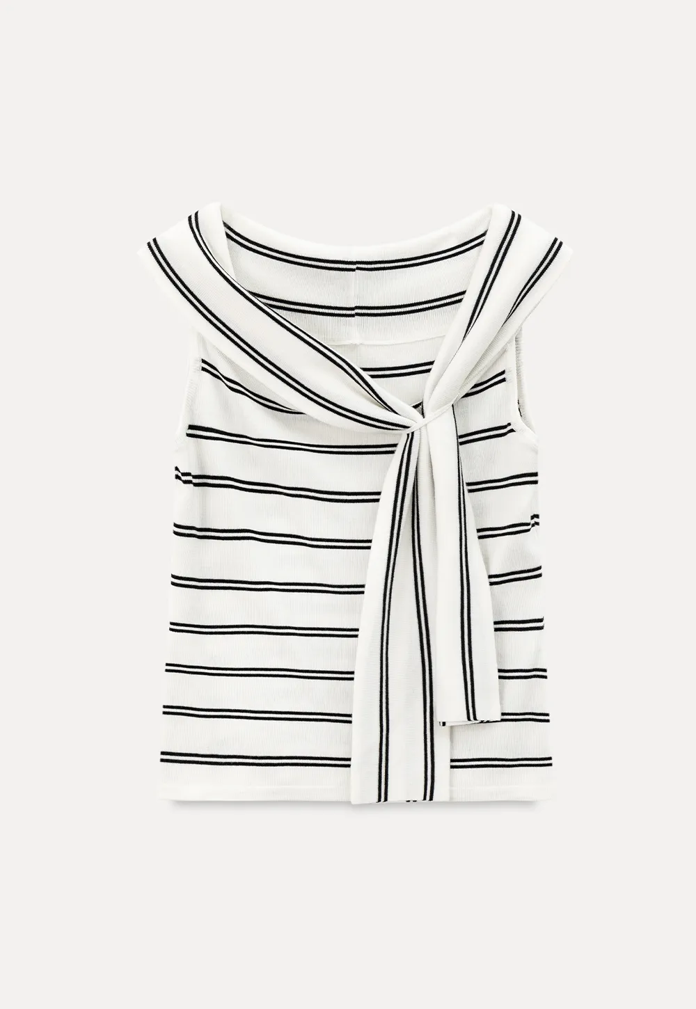 Off Shoulder Knotted Striped Ribbed Knit Tank Top