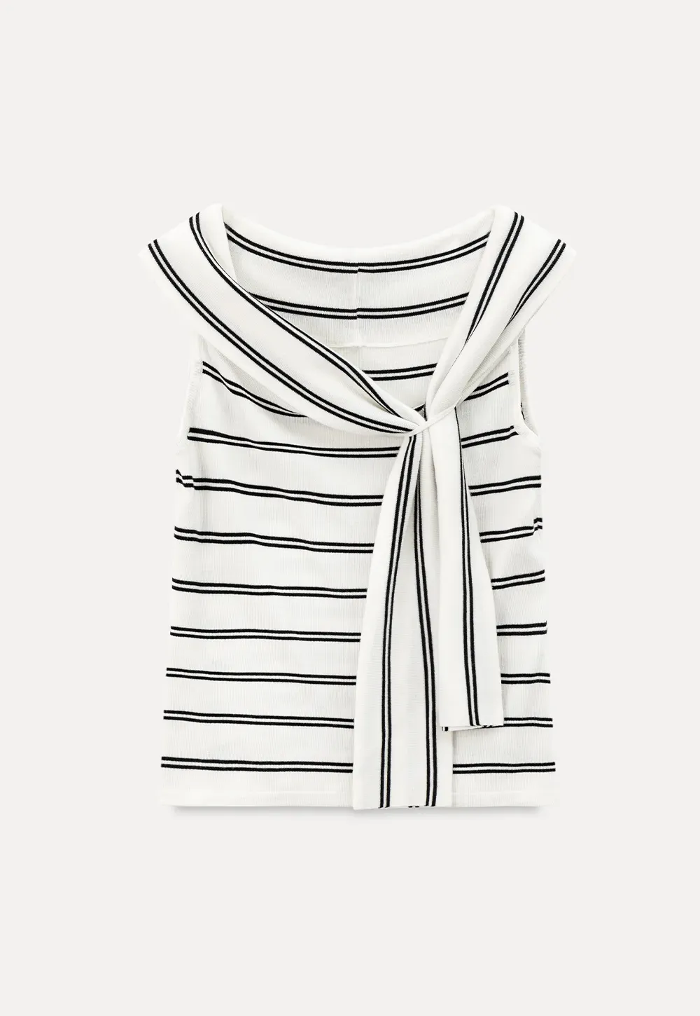 Off Shoulder Knotted Striped Ribbed Knit Tank Top