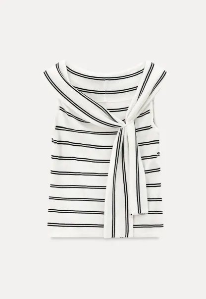 Off Shoulder Knotted Striped Ribbed Knit Tank Top