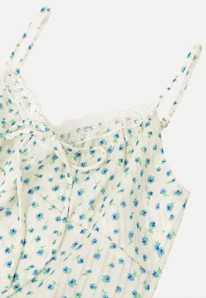 Lace Trim Polka Dot Drawstring Tank Top