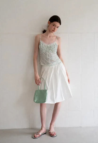 Lace Trim Polka Dot Drawstring Tank Top
