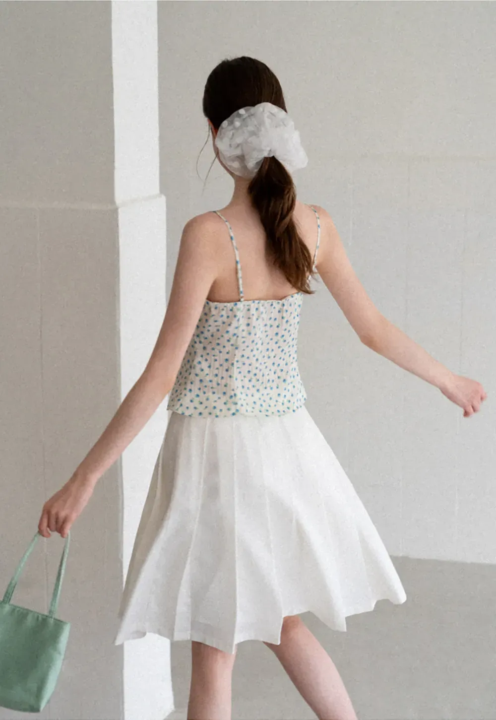 Lace Trim Polka Dot Drawstring Tank Top