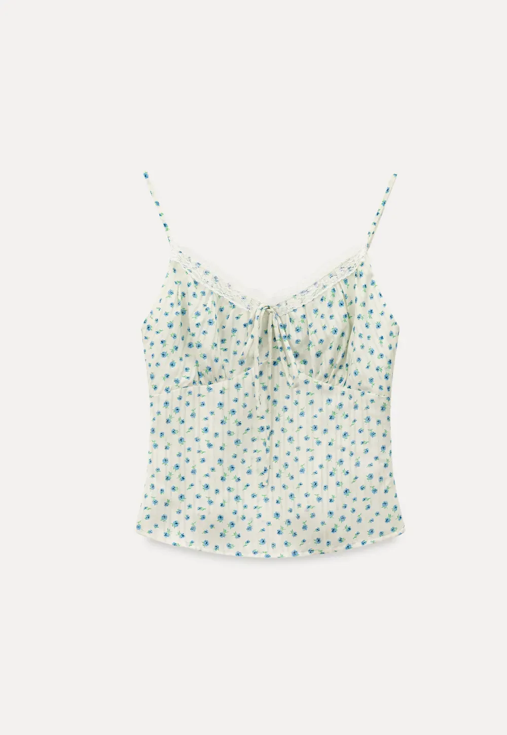 Lace Trim Polka Dot Drawstring Tank Top