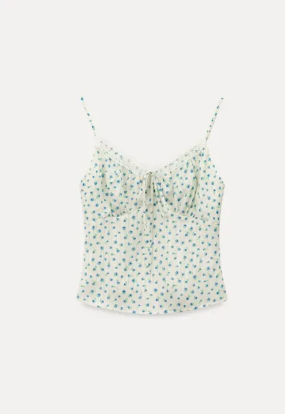 Lace Trim Polka Dot Drawstring Tank Top
