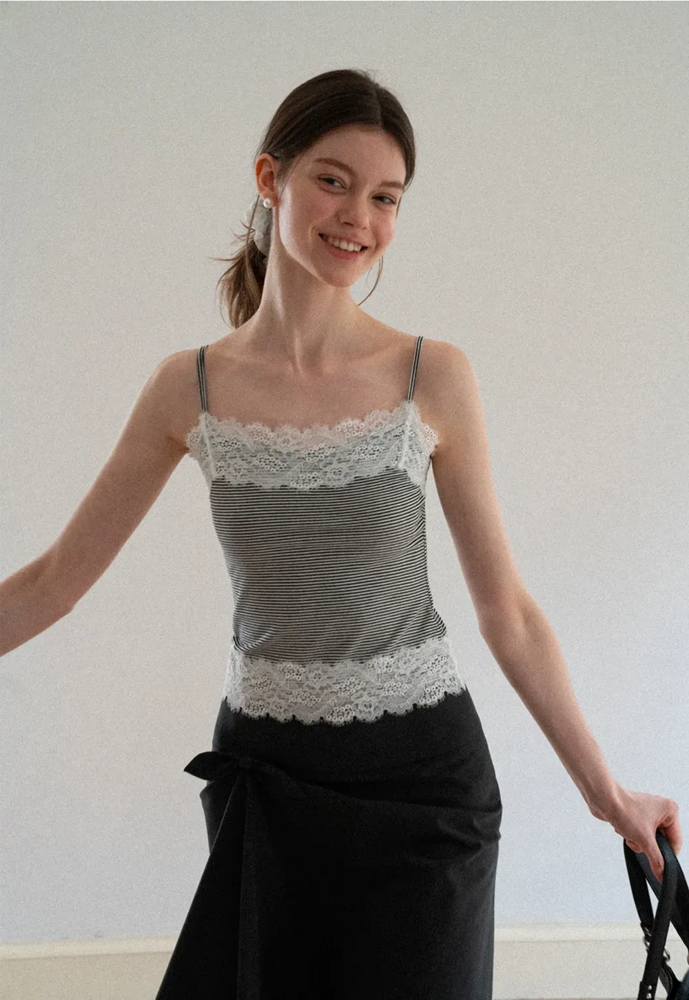 Lace Trim Striped Spaghetti Strap Tank Top