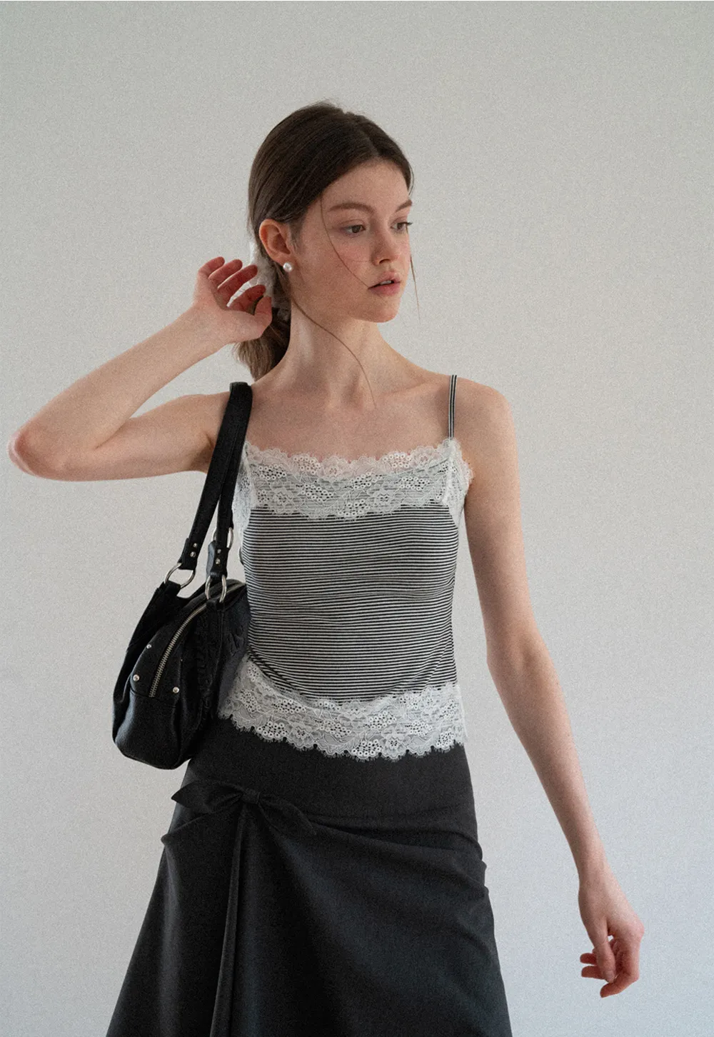 Lace Trim Striped Spaghetti Strap Tank Top