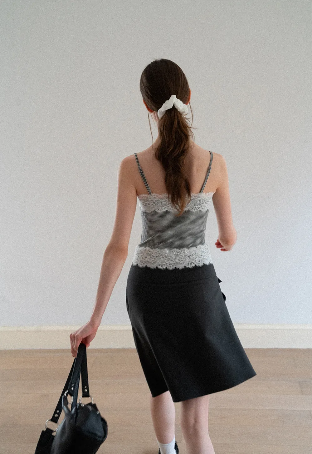 Lace Trim Striped Spaghetti Strap Tank Top