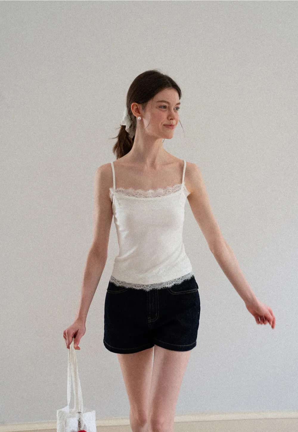 Lace Trim Striped Spaghetti Strap Tank Top