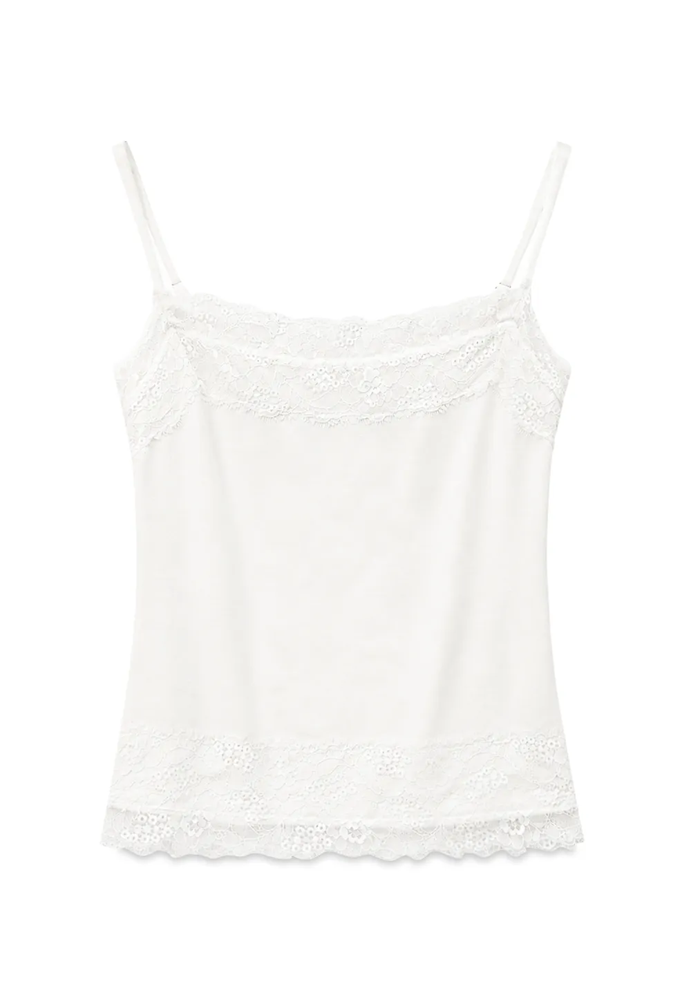 Lace Trim Striped Spaghetti Strap Tank Top