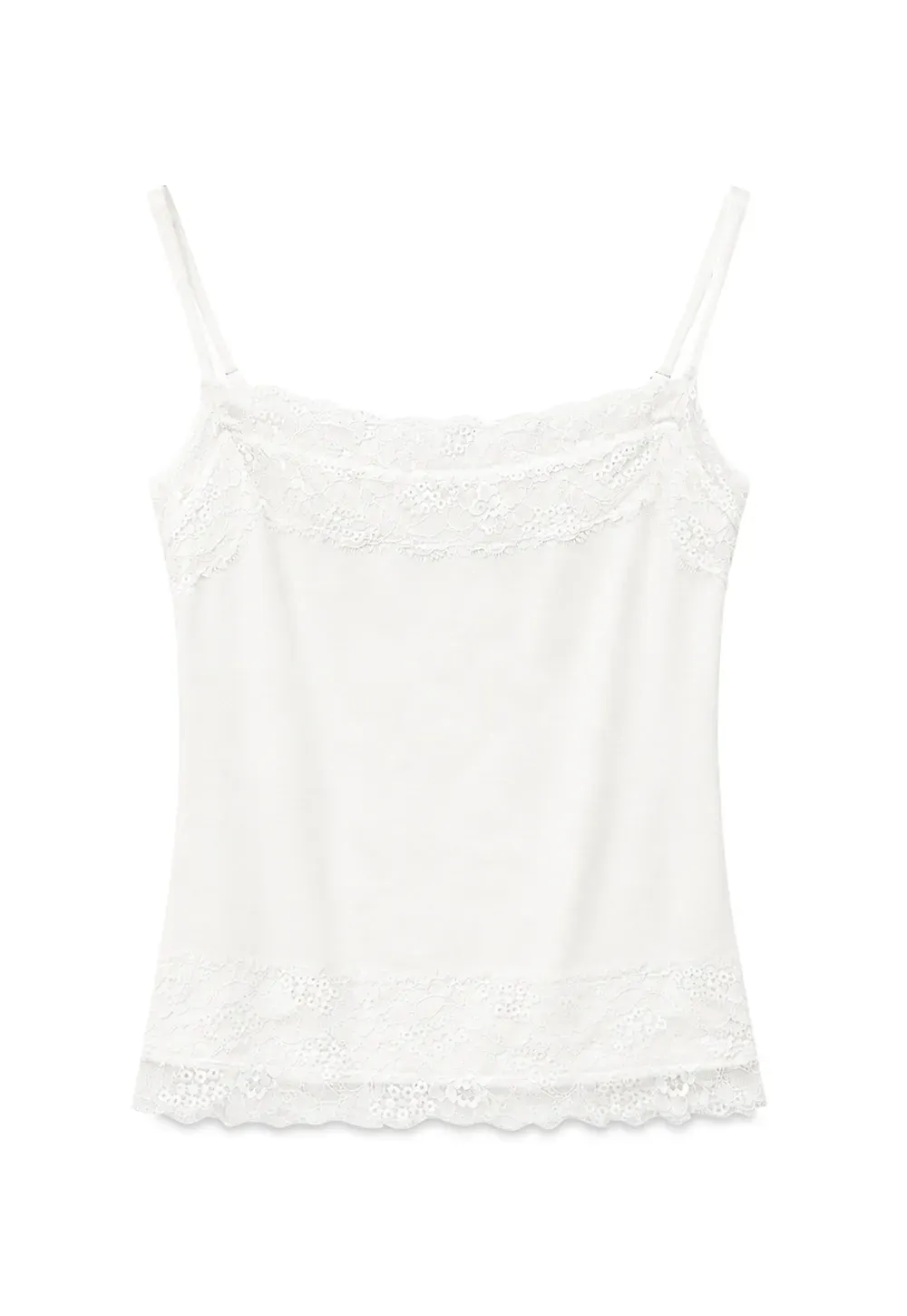Lace Trim Striped Spaghetti Strap Tank Top