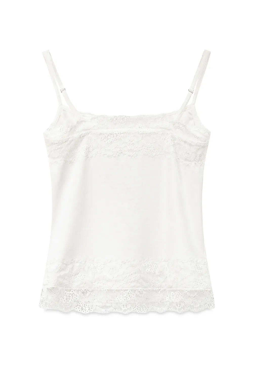 Lace Trim Striped Spaghetti Strap Tank Top