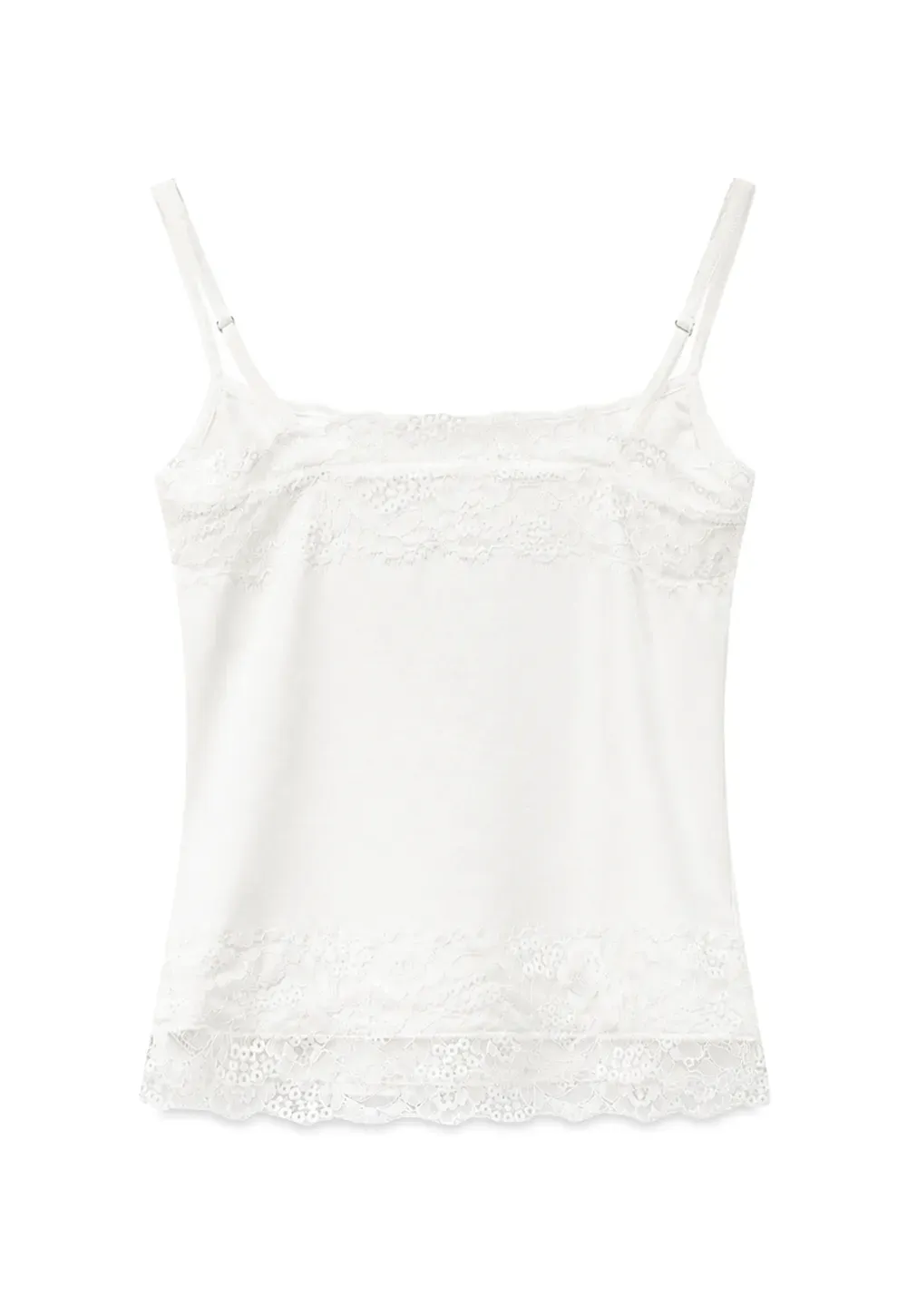 Lace Trim Striped Spaghetti Strap Tank Top