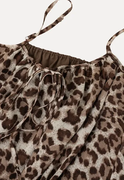 Ruffled Leopard Print Halter Neck Tank Top