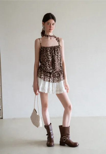Ruffled Leopard Print Halter Neck Tank Top
