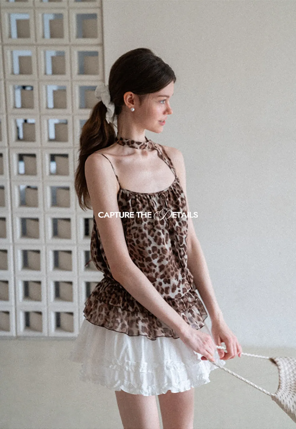 Ruffled Leopard Print Halter Neck Tank Top